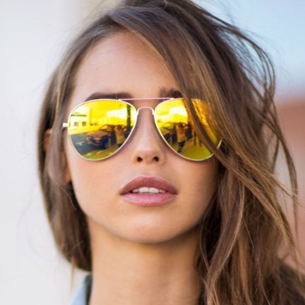 Mirrored Sunny Lens Gold Frame Aviator Sunglasses